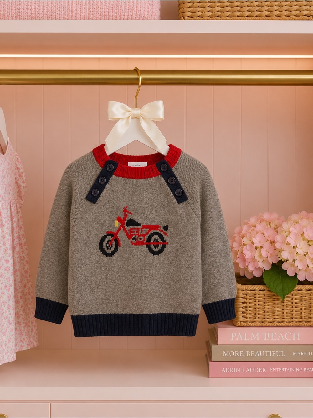 Hanna Andersson Grey Sweater with Red Motorcycle Knit